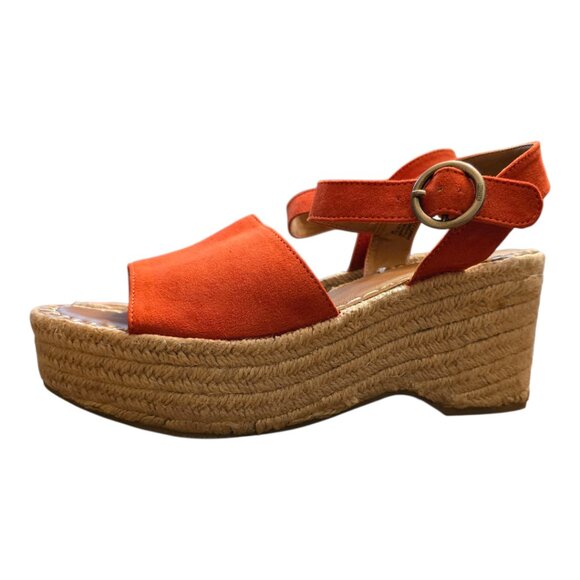 Orange Espadrille Wedge sz 8 - Picture 1 of 7